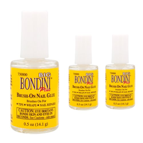 Big Bondini Brush-On Nail Glue (0.5oz) - Pack of 3 for Nail Tips & Repairs