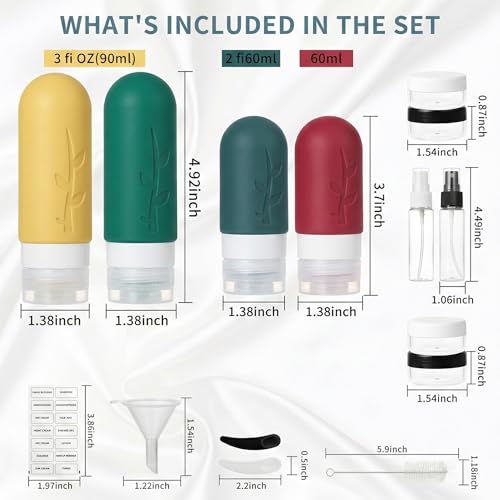 DEPOZA Travel Bottles Kit (16 Pack) - Leak Proof Silicone Containers, Wine Red