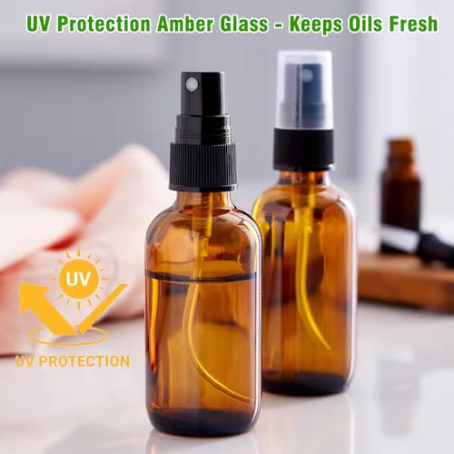 2oz Amber Glass Spray Bottles Set for Essential Oils & Travel - 2-Pack