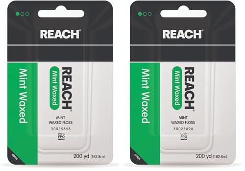 REACH Mint Waxed Dental Floss - Shred Resistant, 200 Yards for Adults & Kids