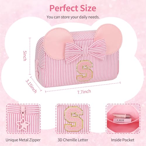 Personalized Initial Makeup Bag - Cute Travel Organizer, Stripe Pink/S