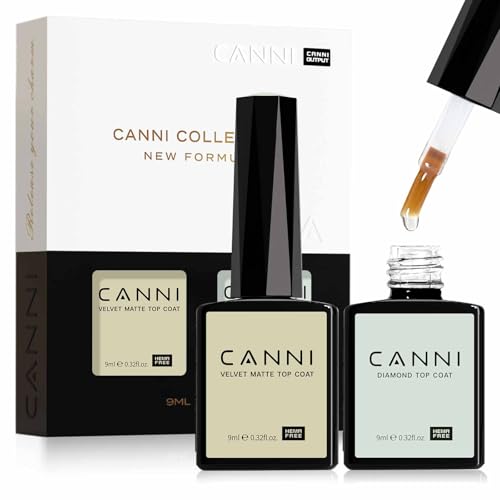 CANNI 2PCS Matte & Glossy Gel Top Coat Set - 9ml No Wipe