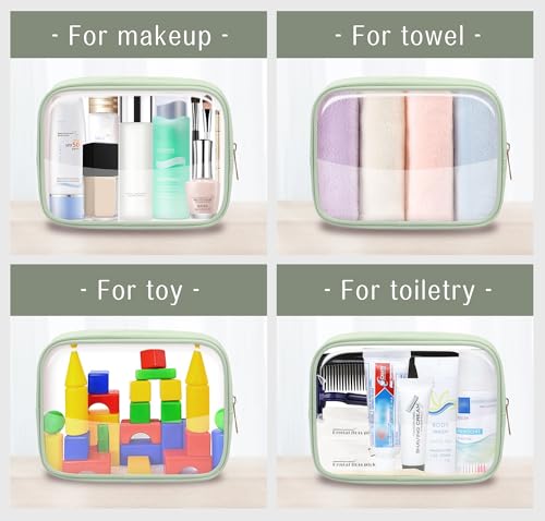TSA Approved Clear Makeup Bag - Waterproof Cosmetic Bag Set in Green