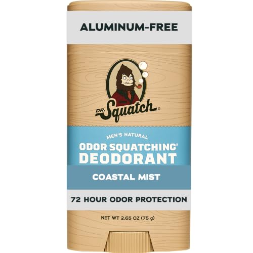 Dr. Squatch Coastal Mist Natural Deodorant - 2.65oz Stick, Aluminum-Free with Charcoal & Postbiotics
