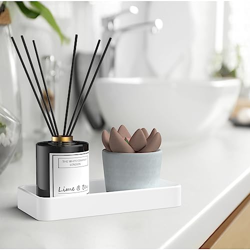 Gurygo 8" White Ceramic Vanity Tray - Versatile Bathroom & Kitchen Organizer