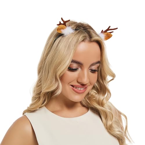 Brown Reindeer Antlers Headband for Women Halloween Costume Cute Hair Accessory