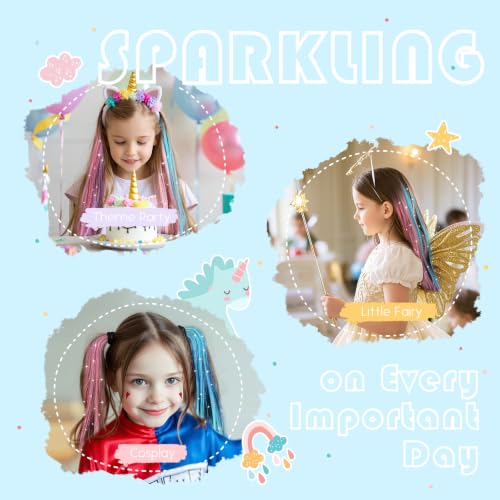 Mermaid Hair Tinsel Kit - 16 Clip-In Color Extensions for Kids