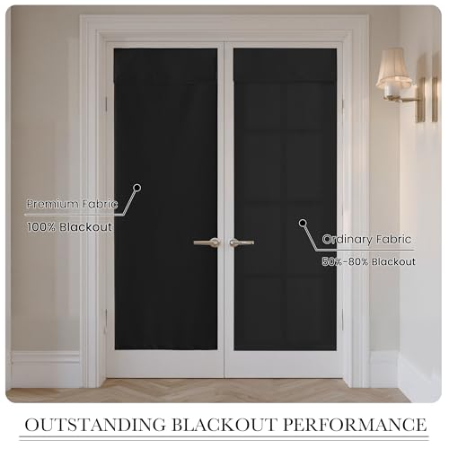 RYB HOME 100% Blackout Linen Door Curtain - Easy Install, Black, 36"