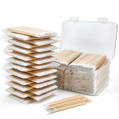 Bcowos 2200 Count Pointed Cotton Swabs with Storage Case
