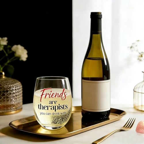 Funny Stemless Wine Glass for Friends - 15oz Gift for Women