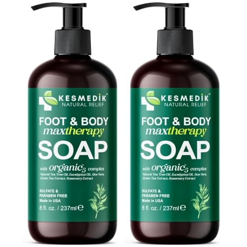 KESMEDIK Tea Tree Oil Body Wash Soap with Peppermint, 8 Fl Oz (Pack of 2) - Deep Cleansing & Refreshing for Feet & Body
