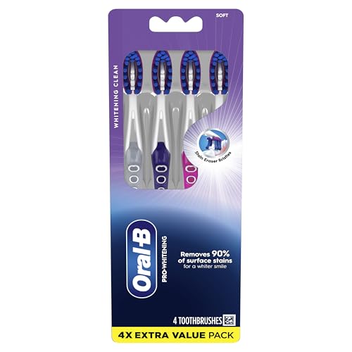 Oral-B 3D White Deep Stain Remover Toothbrush Pack of 4 Soft Bristles, Whitens Teeth & Removes Plaque