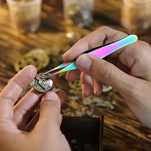 Honoson Rainbow Color Precision Tweezers for Ingrown Hair Removal, 6 Pack