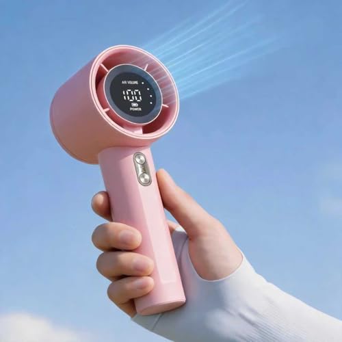 Berrtinfn Portable Handheld Fan - Rechargeable Turbo Fan for Travel, 5 Speed Air, Compact & Lightweight - Pink