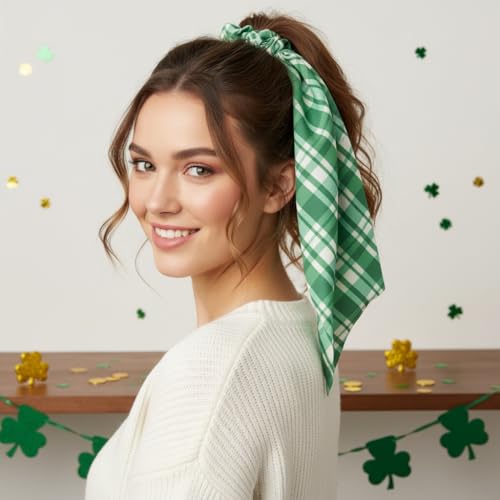 St. Patrick's Day Hair Scrunchies with Streamers - 4 PCS Shamrock Accessories