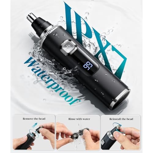 Nose Hair Trimmer for Men and Women, Type-C Rechargeable Precision Groomer with Double-Edged Blades, Painless & IPX7 Waterproof Design for Nose, Ears, Eyebrows and Facial Hair - Black
