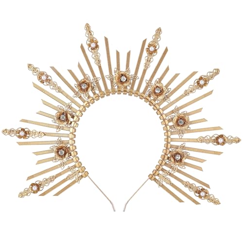 Gold Spiked Flower Halo Crown Headband - Greek Goddess Design