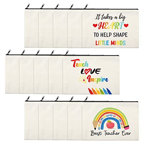 Rainbow Teacher Appreciation Makeup & Cosmetic Bags Set - 15 Pcs Gift for Women