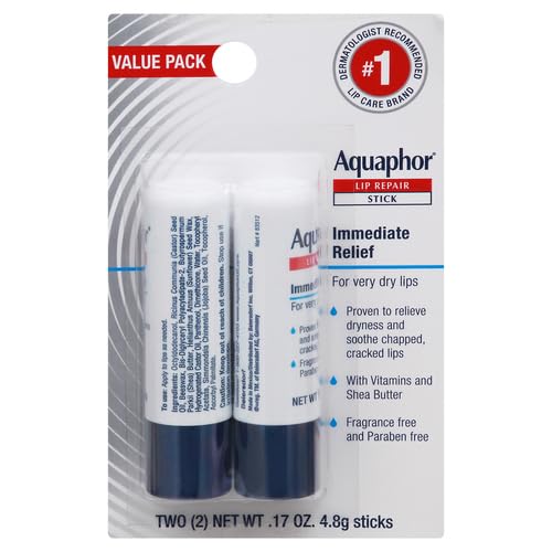 Aquaphor Lip Repair Stick Pack of 4 - Moisturizing Lip Balm for Dry & Chapped Lips