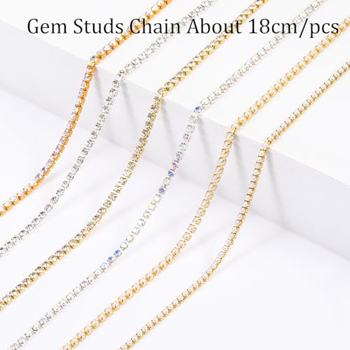 Metal Nail Art Chains for DIY Manicure - 6 Strips of Luxury Pearl & Gem Designs
