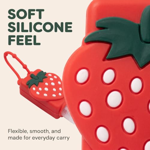 Czhotg 2-Pack Refillable Travel Hand Sanitizer Bottles with Strawberry Silicone Sleeves, Leakproof Flip Cap Keychain Holders