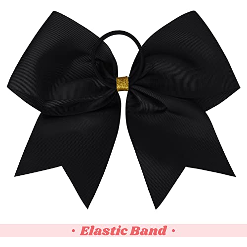 8 Pack Cheerleader Hair Bows 7-inch Glitter & Satin Ponytail Holders for Girls & Sports Teams