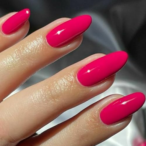 Glamermaid Hot Pink Press-On Nails Medium Almond Rose Fake Nails - Amusing Temptation