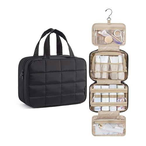 BAGSMART Travel Toiletry Bag for Womne, Hanging Travel Bag for Toiletries, Puffy Makeup Cosmetic Bag Organizer, Carry-on Travel Accessories Essentials, Black