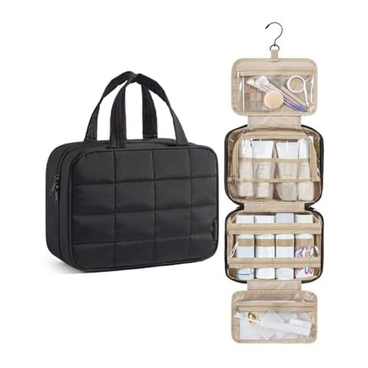 BAGSMART Travel Toiletry Bag for Womne, Hanging Travel Bag for Toiletries, Puffy Makeup Cosmetic Bag Organizer, Carry-on Travel Accessories Essentials, Black