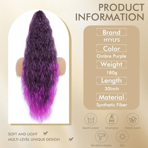 30 Inch Ombre Purple Wavy Curly Claw Clip Ponytail Extension