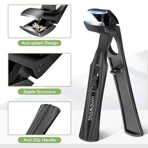 HANDWENG Wide Jaw Toenail Clippers for Thick Nails with Long Handle & Catcher