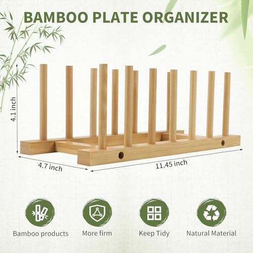 DEBETOOL Bamboo Dish Rack Holder - 2-Pack Vertical Plate Organizer