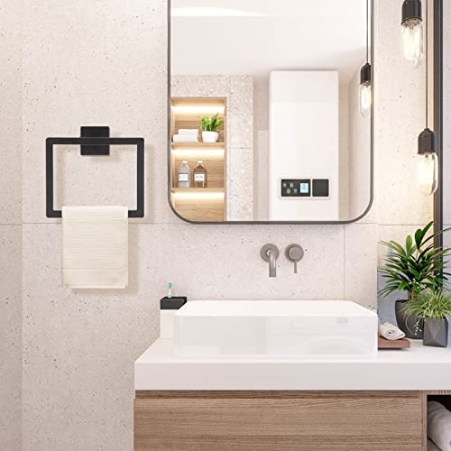 Matte Black Stainless Steel Towel Ring - Modern Wall-Mounted Holder