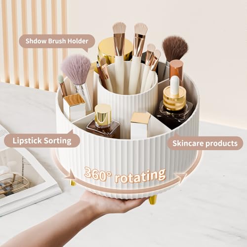 fanado 360¡Æ Rotate Makeup Brush Holder Organizer, Makeup Organizers Countertop, Makeup organization and Skincare Storage for Vanity, Desktop, Bathroom (White)