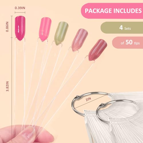 ADULLPONY 200 Clear Nail Swatch Sticks with Rings for Gel & Nail Polish Display