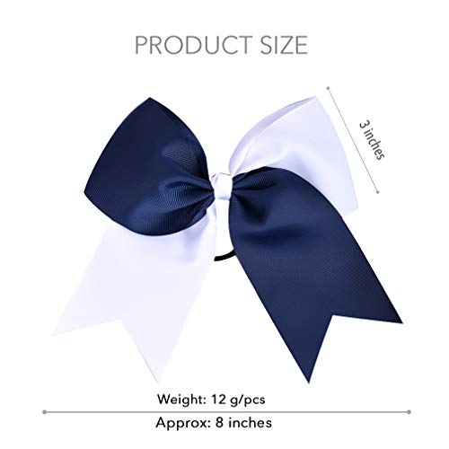 12 Pack 8-Inch Two-Toned Navy Blue and White Cheer Hair Bows for Teen Girls - Hair Ties Included