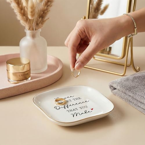 Ceramic Ring Dish with Inspirational Quote - Jewelry Tray for Gifts