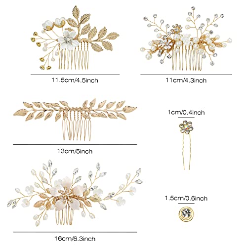 36-Piece Gold Bridal Hair Accessory Set with Flower and Leaf Designs