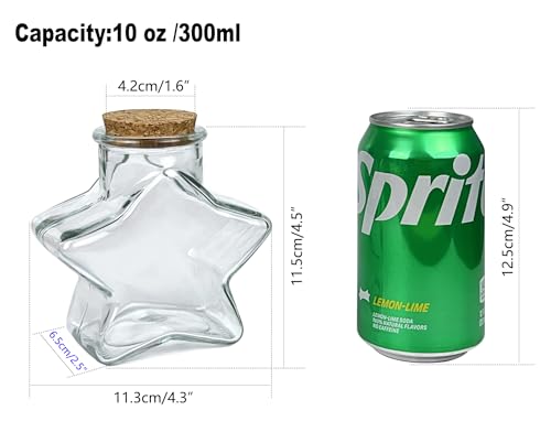 Star Shaped Glass Wishing Bottles with Cork Stoppers - 300ml (2 Pcs)