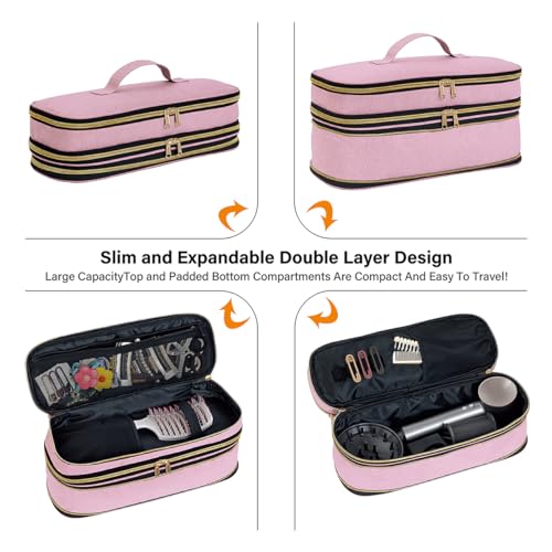 UOZL Pink Hair Dryer & Curling Iron Travel Case - Dual-Layer Organizer