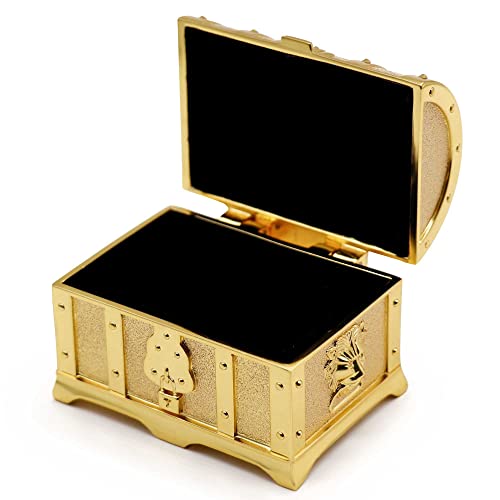 Vintage Metal Treasure Chest Jewelry Box - Small Gold Trinket Case