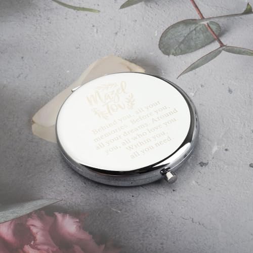 Mazel Tov Compact Mirror - Bat Mitzvah Gift for Girls, Silver