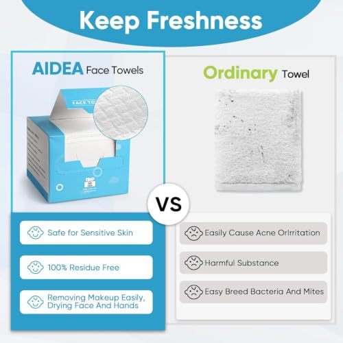 AIDEA Disposable Face Towels - 50 Count for Sensitive Skin