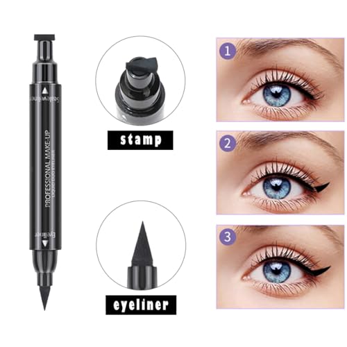 Dual Ended Black Cat Eye Liquid Eyeliner with Wing Stamp