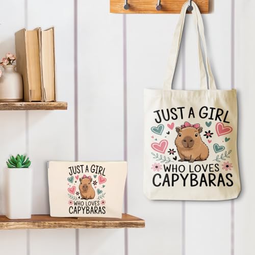 Canvas Tote Bag and Makeup Bag Set - Cute Graphic Travel Handbag