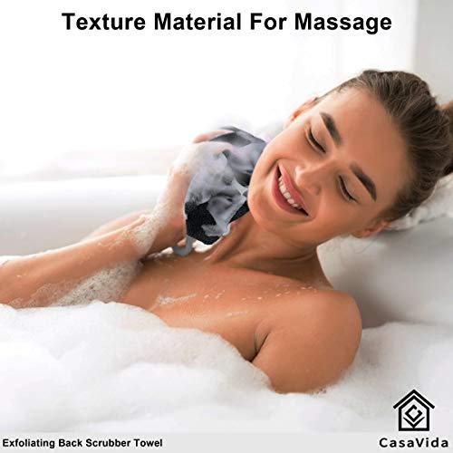 CASAVIDA 2-Pack Gray and Blue Exfoliating Back Scrubber Towels for Shower