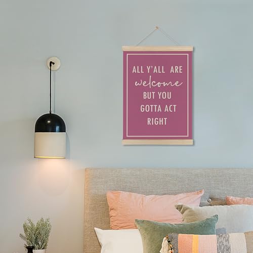 Funny Pink Welcome Poster with Wooden Frame - 12x16 Inch Wall Art