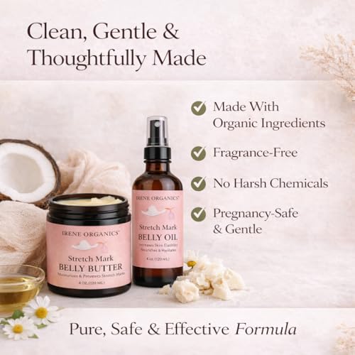 Belly Bundle by Irene Organics - Organic Belly Butter and Oil for Pregnancy Stretch Mark Prevention and Treatment - Award Winning Skincare For Pregnancy and Postpartum - Mother's Day Gift Set (Large)
