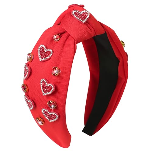 Rhinestone Heart Headband for Women - Valentine's Day Knotted Hairband