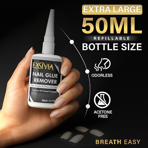 EXSIVIA Strong Nail Glue Kit - 10ml Adhesive & 50ml Remover